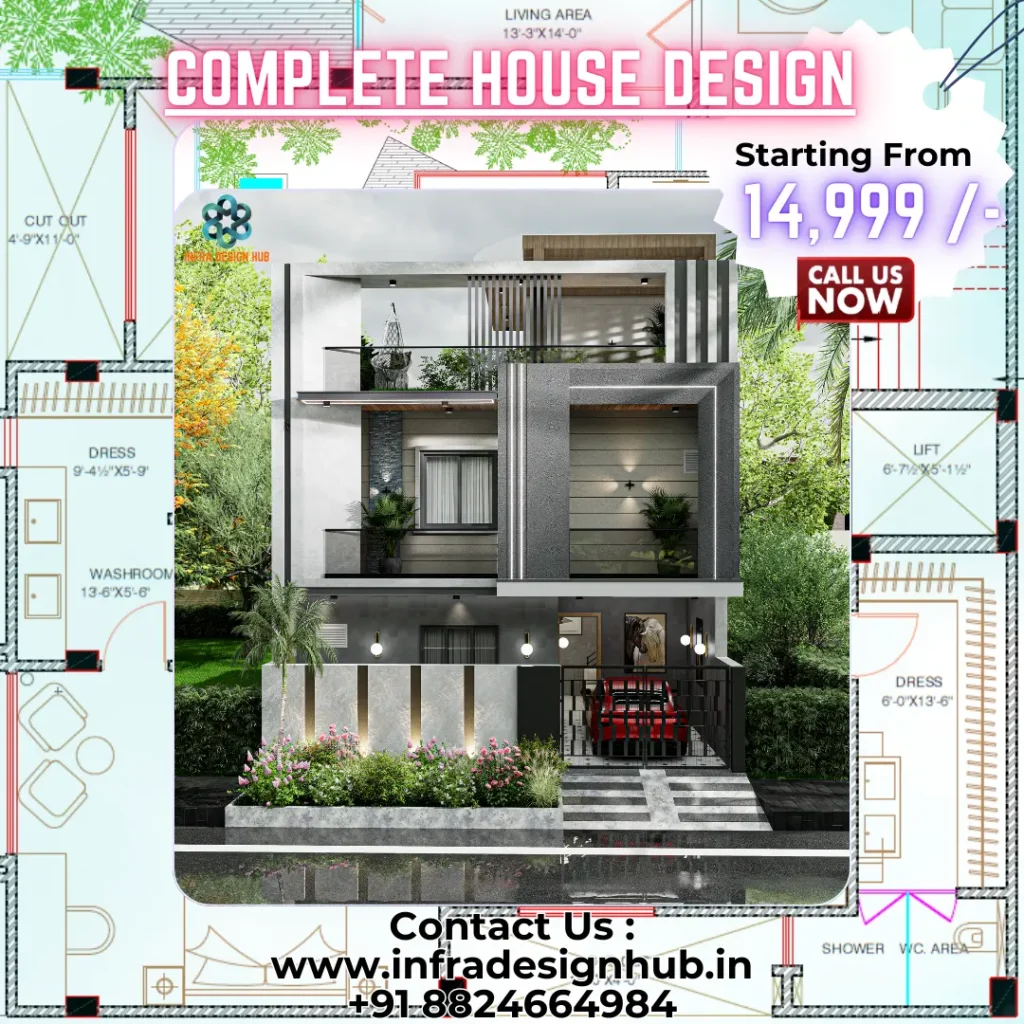 Complete house design package with architectural & structural drawings – floor plans, elevations, RCC details