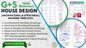 G+5 with basement house working drawing templates including architectural, structural, plumbing & electrical details