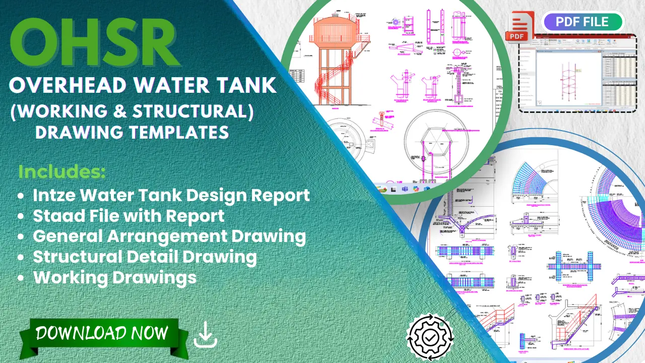 RCC Intze water tank construction drawings with STAAD file and structural design report