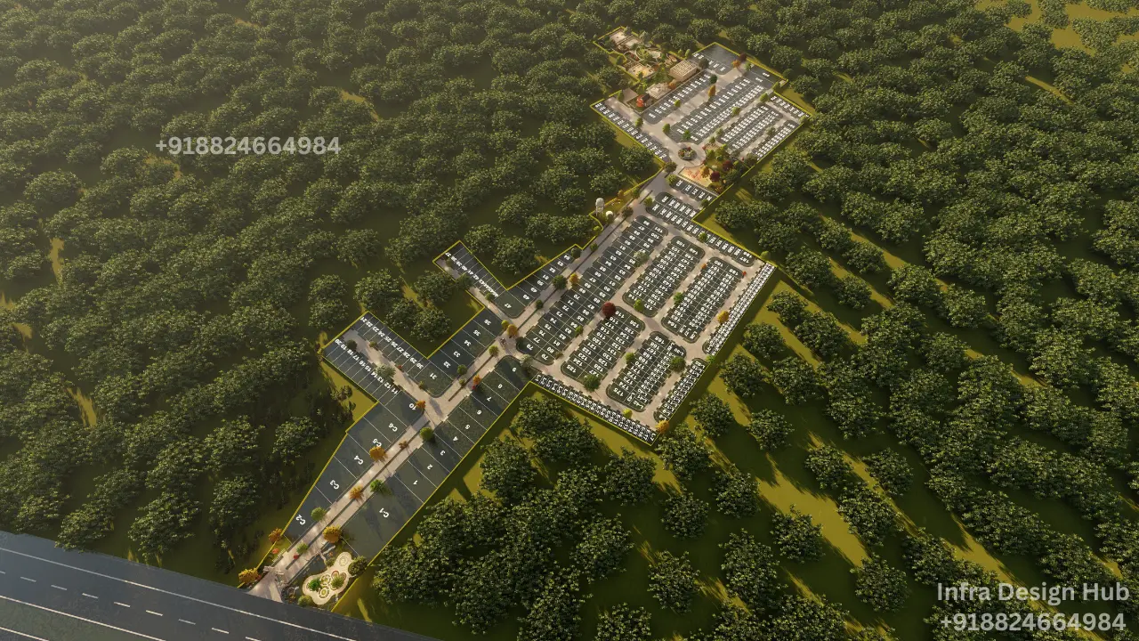 Township & Society 3D Walkthrough visuals including entrance, landscape & residential blocks
