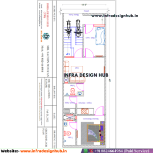 14.5x45 Sqft Floor Plan with compact 4BHK house layout on 653 sqft plot