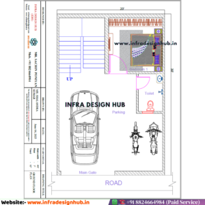 20x30 sqft floor plan with 3BHK G+1 house layout on 600 sqft per floor plot