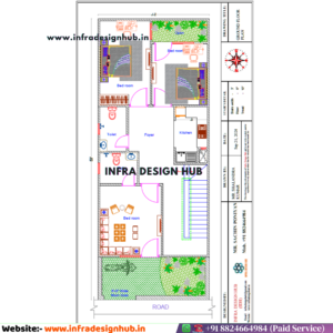 21x53 sqft floor plan with G+1 house design featuring 3BHK on each floor