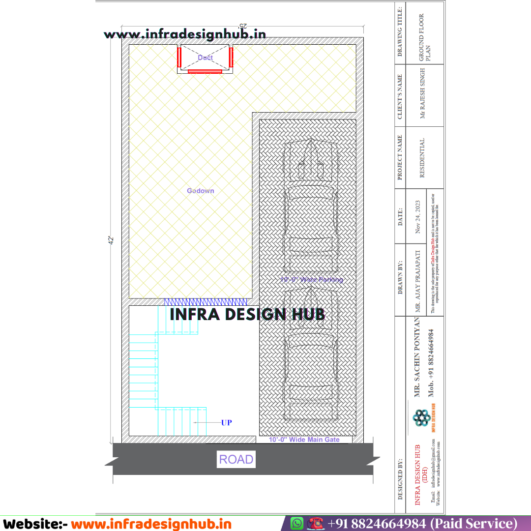 25x42 sqft house design floor plan with 1050 sqft built-up area by Infra Design Hub