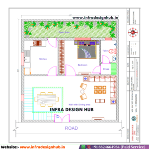 31x33 sqft floor plan with G+1 duplex house design featuring 1BHK ground floor and 2BHK first floor