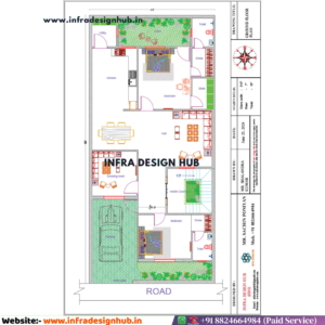 31x66 sqft floor plan with ground floor 3BHK house layout for large residential plot