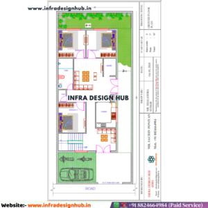31x70 sqft floor plan with ground floor 3BHK house layout for large residential plot