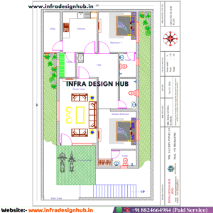 33x56 sqft floor plan with ground floor 3BHK house layout for large residential plot