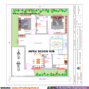 35x42 sqft floor plan with ground floor 2BHK house layout for medium residential plot