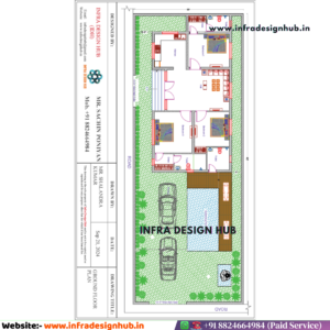 35x92 sqft floor plan with ground floor 3BHK house layout for large residential plot
