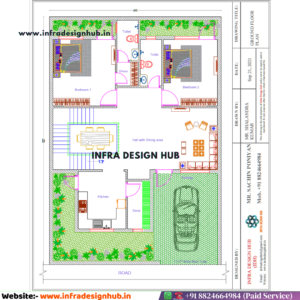 36x52 sqft floor plan with ground floor 2BHK house layout for residential plot