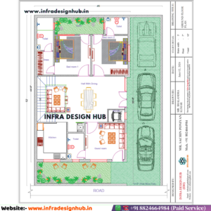 39x52 sqft floor plan with ground floor 3BHK house layout for residential plot