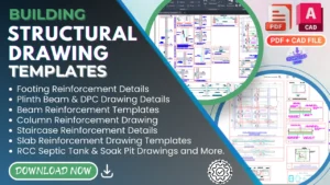 Structural drawing templates with footing, column, beam & slab reinforcement details