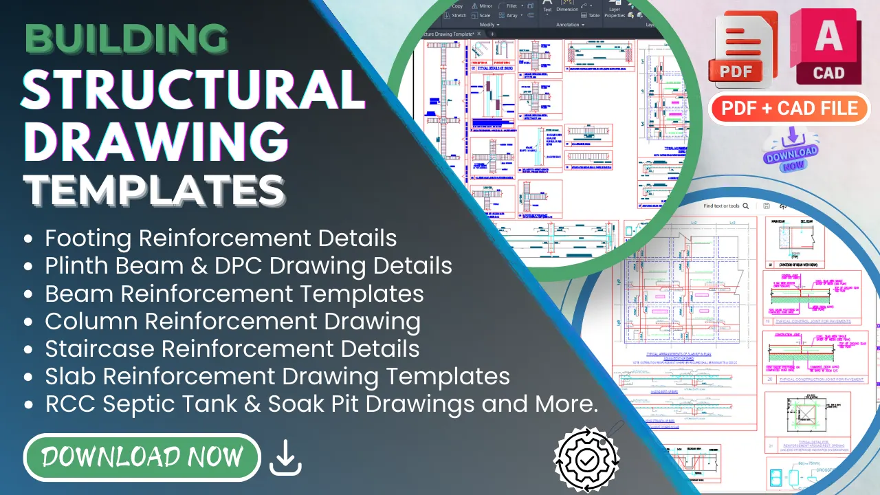 Structural drawing templates with footing, column, beam & slab reinforcement details
