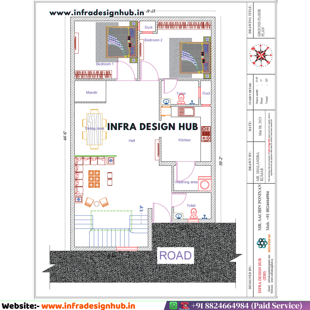27.5x44.5 sqft house design floor plan with modern layout by Infra Design Hub