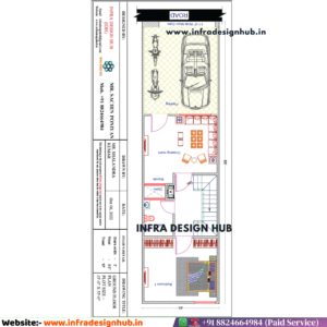 15x55 sqft floor plan for narrow plot by Infra Design Hub