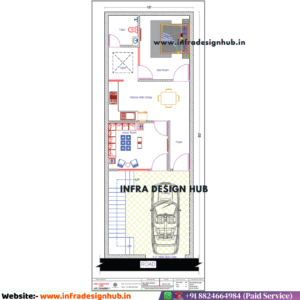 18x50 Sqft Floor Plan for narrow residential plot by Infra Design Hub