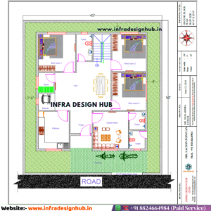 45x50 sqft floor plan with modern layout by Infra Design Hub