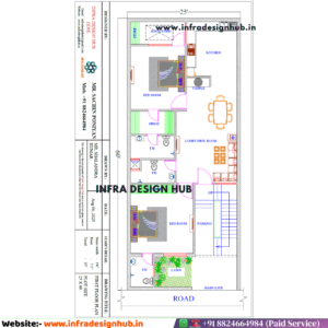 25x60 sqft floor plan with 1500 sqft built-up area by Infra Design Hub