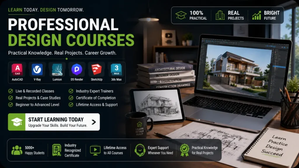 Professional Architectural Design Courses including AutoCAD, SketchUp, Lumion, D5 Render and STAAD Pro
