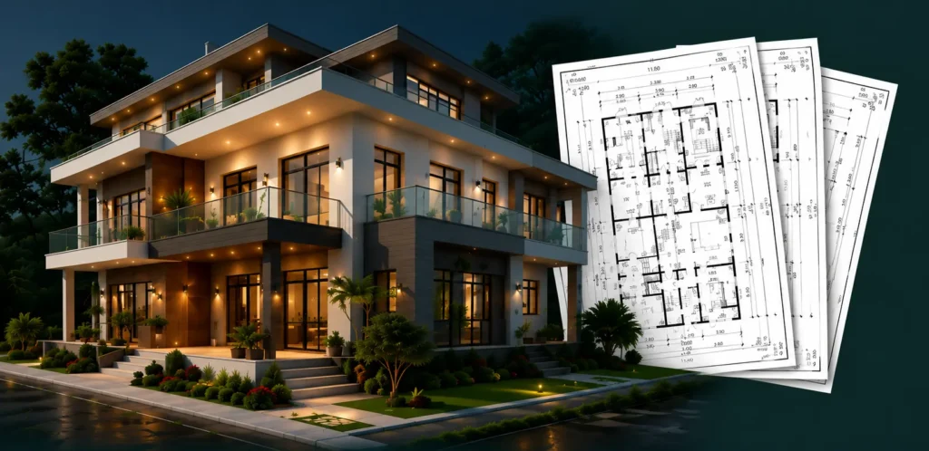 Custom house design services with floor plans, 3D elevation, structural, electrical and plumbing drawings by Infra Design Hub.