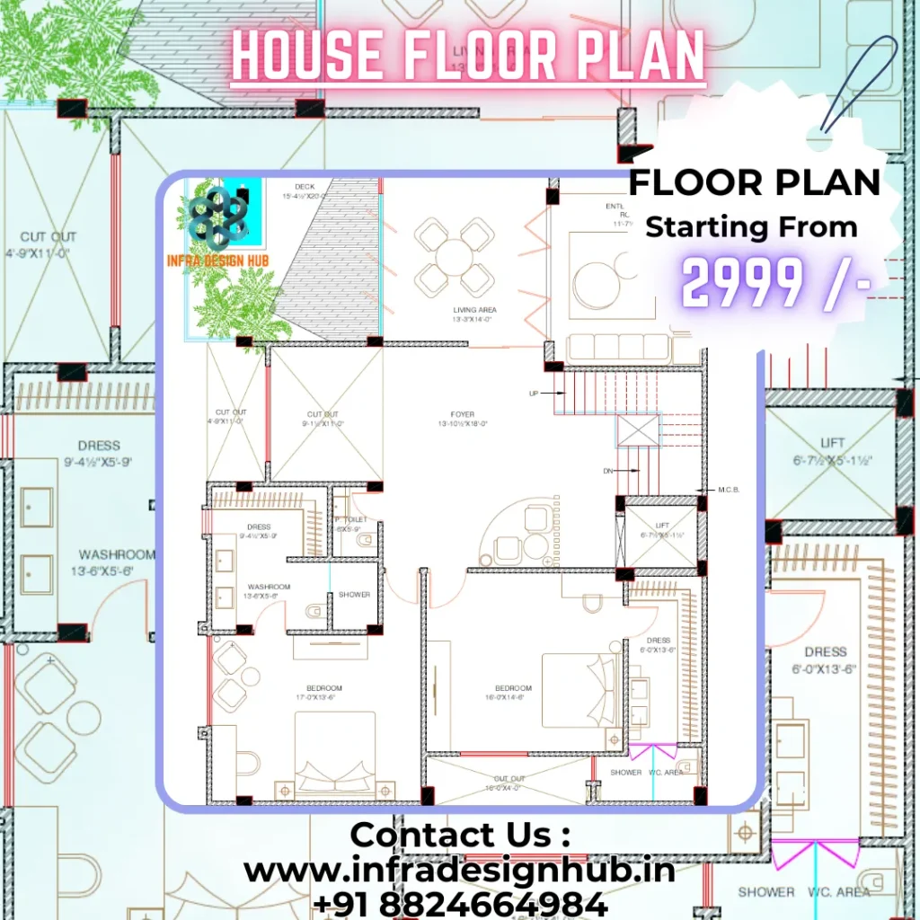 Modern House Floor Plan Design with detailed architectural layout by Infra Design Hub