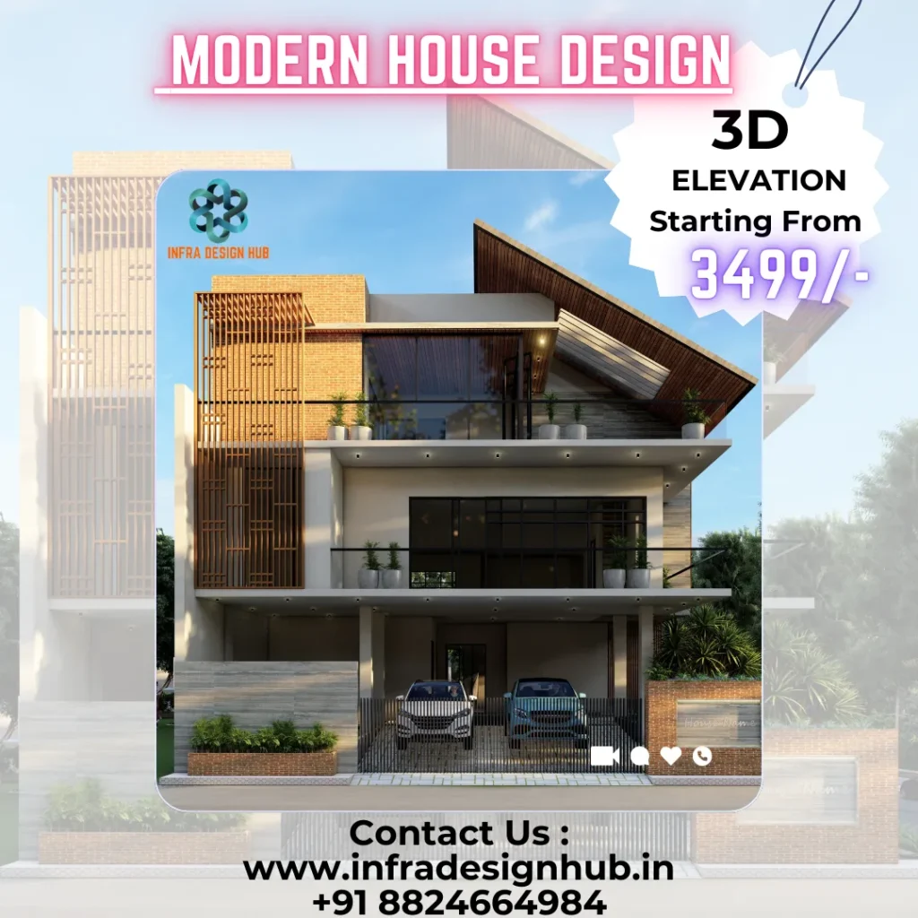 Modern House 3D Front Elevation Design by Infra Design Hub