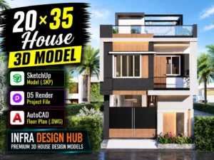 20x35 House 3D Model – Modern 700 Sq. Ft. House Design