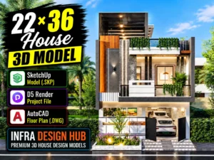 22x36 House 3D Model – Modern 792 Sq. Ft. House Design