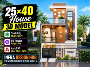 25x40 House 3D Model – Modern 1,000 Sq. Ft. House Design