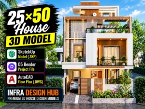 25x50 House 3D Model – Modern 1,250 Sq. Ft. House Design