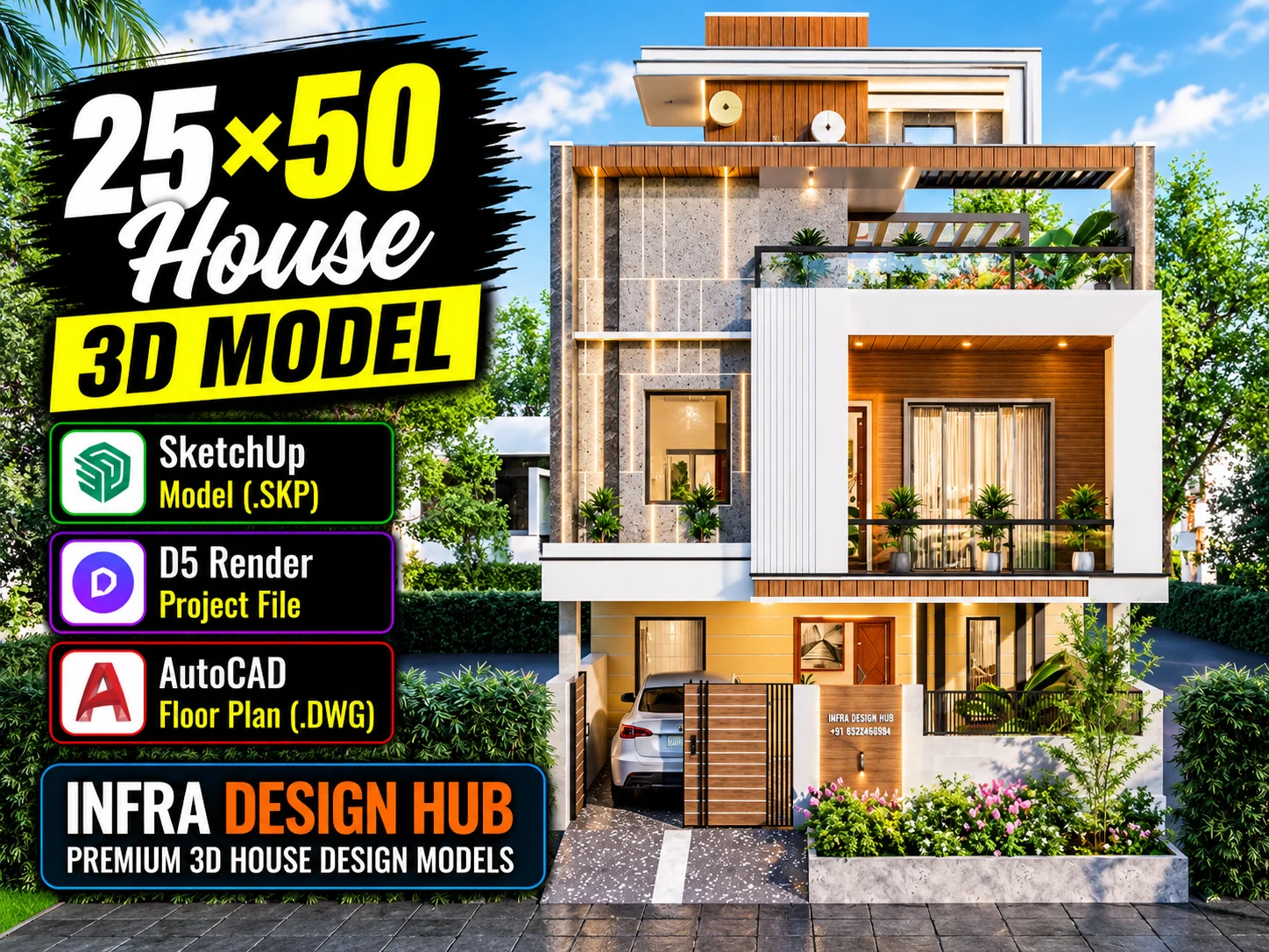 25x50 House 3D Model – Modern 1,250 Sq. Ft. House Design