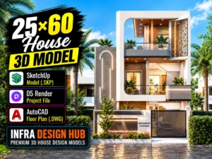 25x60 House 3D Model – Modern 1,500 Sq. Ft. House Design