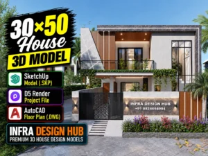 30x50 House 3D Model – Modern 1,500 Sq. Ft. House Design