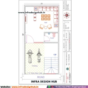 15x30 house plan with West Facing 1BHK includes parking