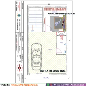 20x35 house plan for North Facing 3BHK with car parking
