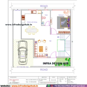 35x35 house plan 3BHK duplex with car parking