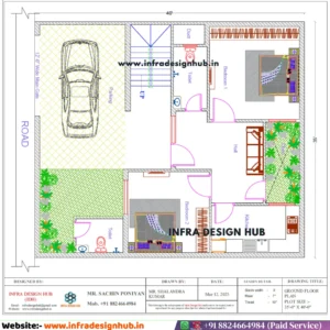 35x40 house plan with 5BHK, guest room and balcony