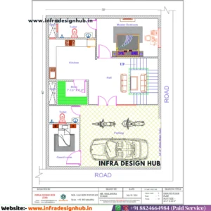 40x30 house plan with 1BHK ground floor and 3BHK first floor