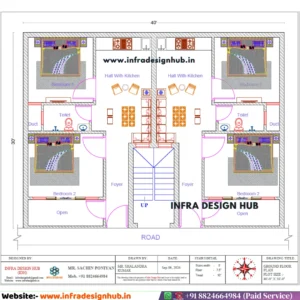 40x30 house plan - West Facing 4 unit 2BHK rental